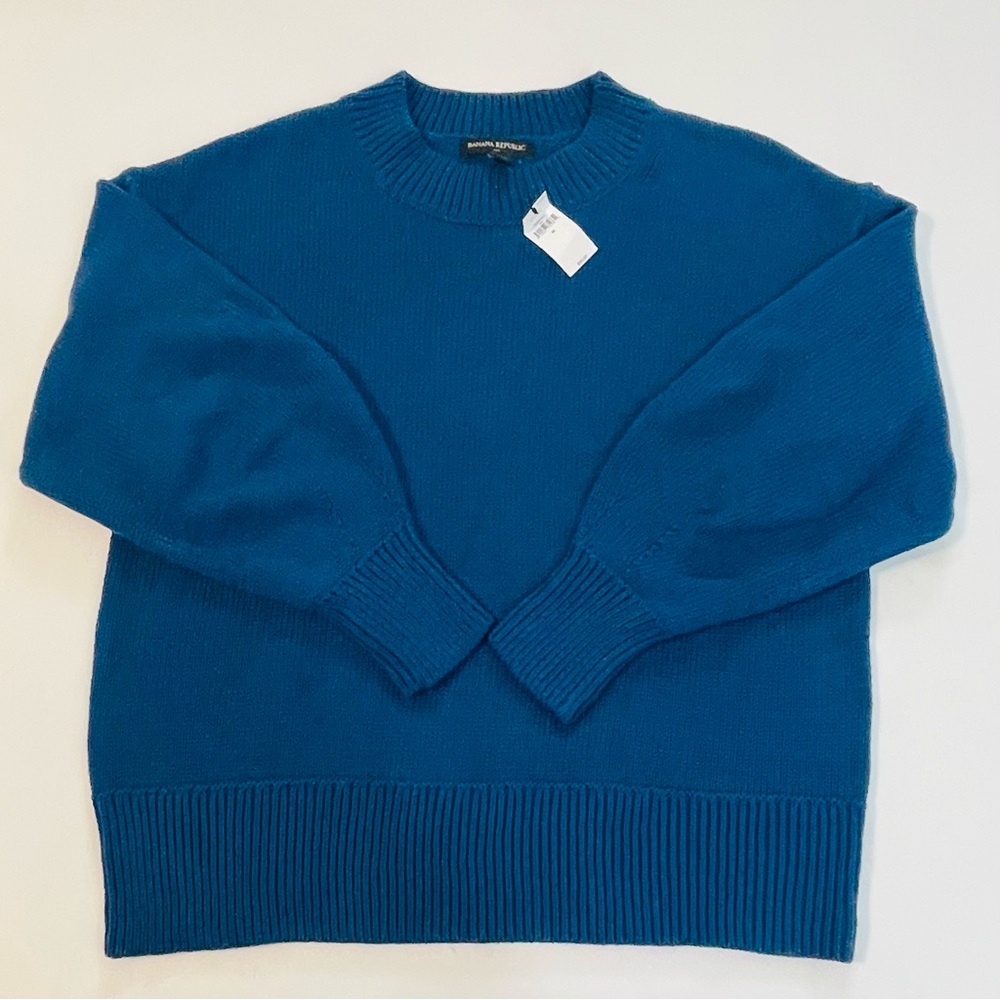 Banana Republic Balloon Sleeve Crewneck Sweater Blue Knit 737732-04-1 Womens M